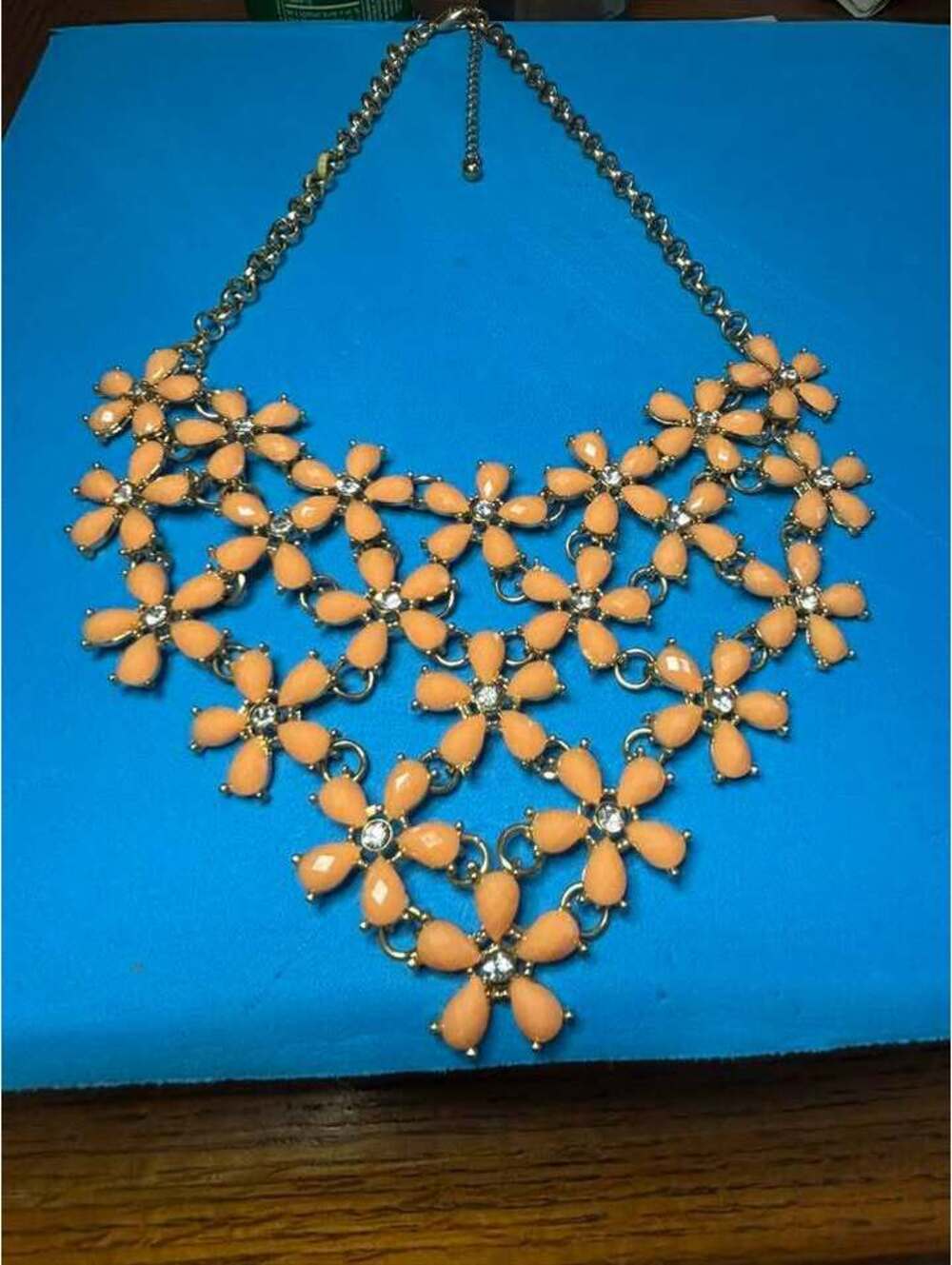 Peach Floral Bib Statement Necklace